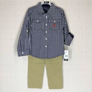 U.S. Polo Assn~NWT~Boy’s 2 Piece‎ Plaid Button Up Shirt/Khaki Pant Set~Sz 6